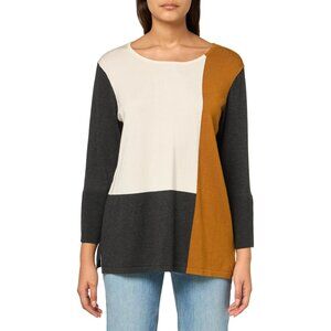 Women's Color Block Sweater Three Quarters Sleeves Jewel Neck Medium